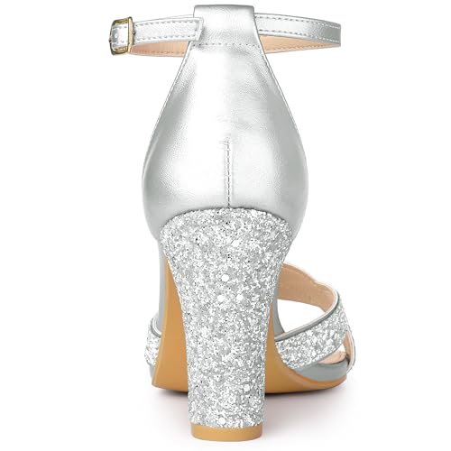 Allegra K Women's Glitter Ankle Strap High Chunky Heel Sandals3