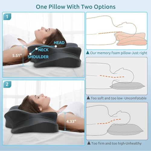 Image of DONAMA Cervical Pillow for Neck Pain, Ergonomic Memory Foam Contour Pillow | Dual-Height Adjustable, Cooling Hypoallergenic Cover, Odorless,CertiPUR-US, Side /Back /Stomach Sleepers,OEKO-TEX Certified