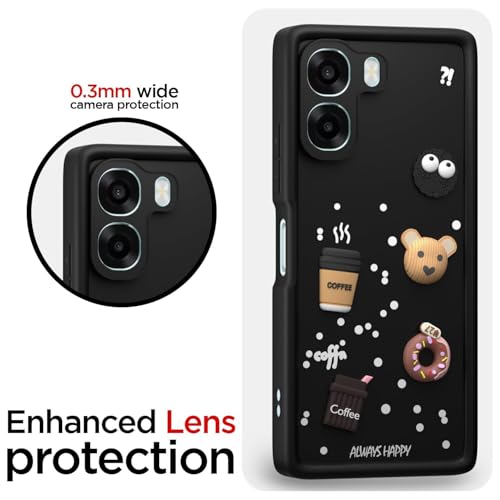 Image of Bintage Cute Fun Taddy Cartoon 3D Ball Bear Milk Cake Coffee Silicon Case Full Body & Camera Protection Back Cover Compatible for Oppo A6s 5G - Black