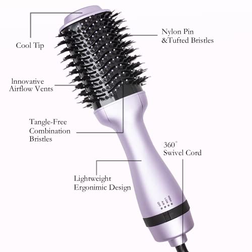 Hair Dryer Brush,Hot Air Brush, Blow Dryer Bruch,One Step Hair Dryer And Volumizer With Salon Negative Ionic For Straightening, Professional Brush Hair Dryers For Men And Women (Purple） #TOP2