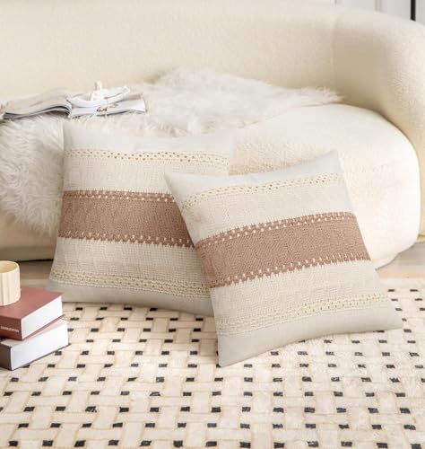 Pyonic Pack of 2 Boho Throw Pillow Covers 18x18 Inch Farmhouse Decorative Throw Pillows for Bed Sofa Living Room,Gray Modern Cushion Cover Couch Pillows Cover Home Decor — view 5