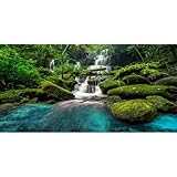 AWERT 72x24 inches Waterfall Terrarium Background Tropical Rainforest Aquarium Background Mountain Lake Green Tree Reptile Habitat Background Durable Polyester Background