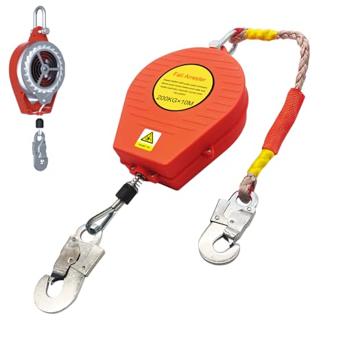 Aocay Dispositif Anti Chute Rétractable 10m, Harnais de Sécurité Anti Chute, Stop Chute Automatique pour le Travail Aérien, Charge Maximale : 200kg, Rouge