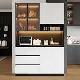 NADEUSAK Armadi da cucina multifunzionali, vetrine da cucina, 120,5 x 40 x 180 cm, bianco + nero, 3...