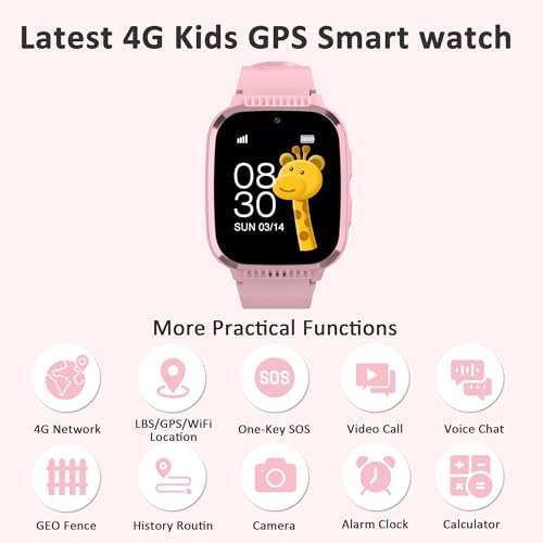 Veunti Kids Smart Watches Girls with GPS Tracker & Video Calling Texting 4G Kids Cell Phone Watch Age 5-12, 12/24 Hr One-Key SOS Call Voice Chat Camera Pedometer Alarm Clock Birthday Gifts(Pink) by Veunti - Used condition - Image 2