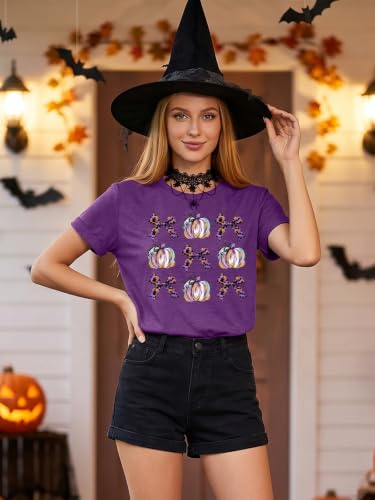 Halloween Shirts for Women Spooky Season Shirt Pumpkin Ghost Graphic tees Casual Short Sleeve Tops - image 2