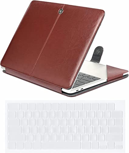 Se7enline Compatible with MacBook Air 13.6" M4 A3240 Case 2025-2022, Premium PU Leather Sleeve with Transparent Keyboard Cover & Shockproof Corners - Espresso Brown