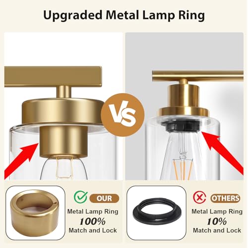 Image of IZORRO Bathroom Light Fixtures, Modern Vanity Lights, Bathroom Lighting Fixtures Over Mirror with Clear Glass Shade, Wall Sconce for Living Room Cabinet Bedroom (Brushed Gold, 4-Light)