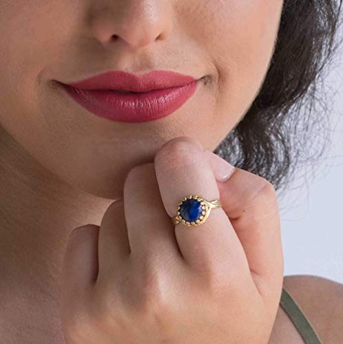 14k Gold Plated Over 925 Sterling Silver Lapis Lazuli Ring - Vintage Style December Birthstone Blue Gemstone Sizable Ring - Classic Handmade Jewelry Gift For Her - Adjustable Dainty Promise Ring3