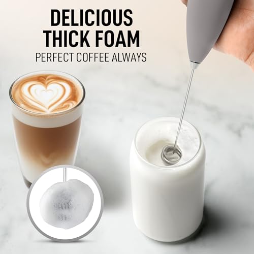 Image of Zulay Kitchen Powerful Milk Frother Wand With Duracell Batteries - Ultra Fast Handheld Drink Mixer - Electric Whisk Foam Maker for Coffee, Lattes, Cappuccino & Matcha - Double Whisk - Gray