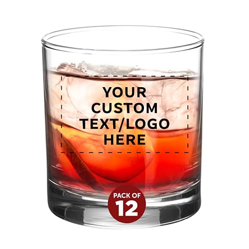 Custom Lexington Rocks Whiskey Glass 10.5 oz, Set of 12, Personalized Bulk Pack - Perfect for Scotch, Bourbon, Whiskey, Cocktail - Clear