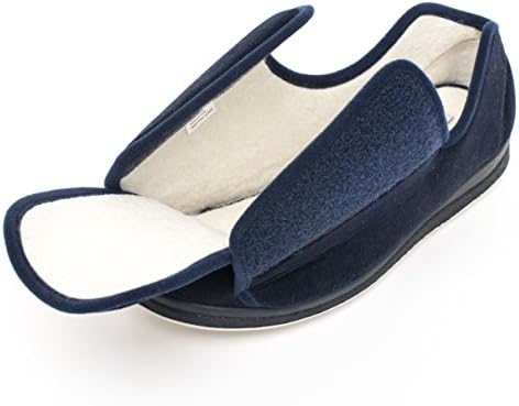 Menโs Memory Foam Comfortable Slippers Extra Wide Machine-Washable Slip-On Adjustable Closure Lightweight Antimicrobial (Navy,