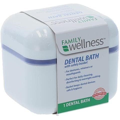 Family Wellness Denture Case, Denture Cup with Strainer Safety Basket, For Dentures, Restrainers, Or Mouthguards Cover