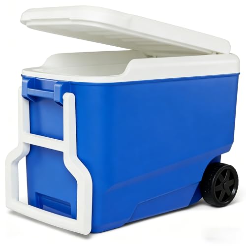 Blue 38QT Hard Sided Cooler with Wheels and Handle