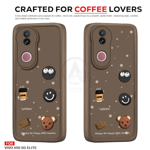 Image of AESTMO Back Case Cover for iQOO Z10R 5G / Vivo V50 / V50e 5G / Vivo T4R 5G | Cute Fun Cartoon 3D Ball | Coffee Silicone Case | Full Body Protection | Camera Protection Back Cover (Brown) | Cute Fun Cartoon
