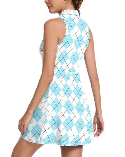 WOWENY Tennis Dress for Women Zip Up Golf Dresses with Built in Shorts and Pockets Sleeveless Athletic Workout Dress2