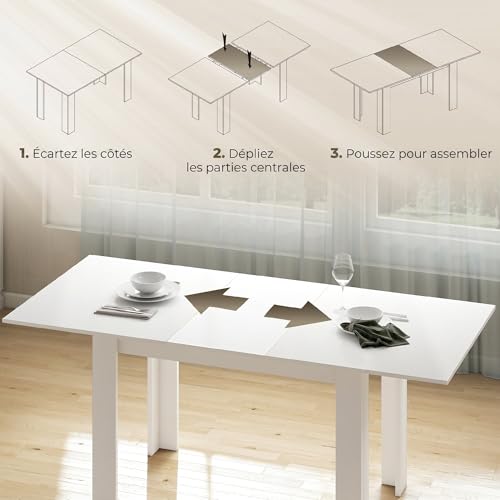 Table à manger extensible 6-8 pers blanche HOMCOM