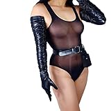DooWay Women's Black Ruched Long GLOVES Faux PU Leather 40