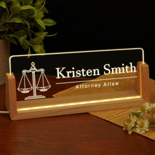 Image of Custom Name Plate for Desk, Personalized Light Up Acrylic Desk Name Plate, Personalized Office Gifts for Lawyer Coworkers, Employee Appreciation GIfts, Office Decor for Women Men (Design12-Lawyer)
