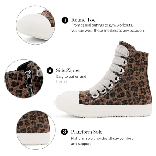 Image of IMPREMEY Women's High Top Sneakers Lace Up PU Leather Shoes with Thick Soles and Zipper, Fashionable Walking Shoes