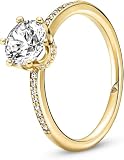 Pandora Passions Sparkling Crown 14k gold-plated ring with clear cubic zirconia, 56