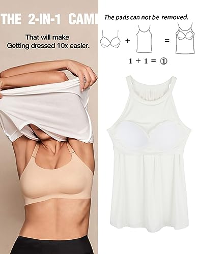 Image of Camisoles for Women with Built in Bra Adjustable Strap Tank Tops Cami Sleeveless Summer Tops for Workout Sleeping Traveling