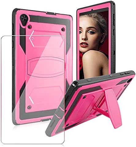 SOATUTO for Alcatel Joy Tab 2 / TCL 8 inch Tablet Case With Tempered Screen Protector Kids Friendly Sturdy Case Built Stand For Alcatel Joy Tab 2 2020 Model 9032Z / TCL Tab Model 9048S 8" (Pink+1 Pcs)