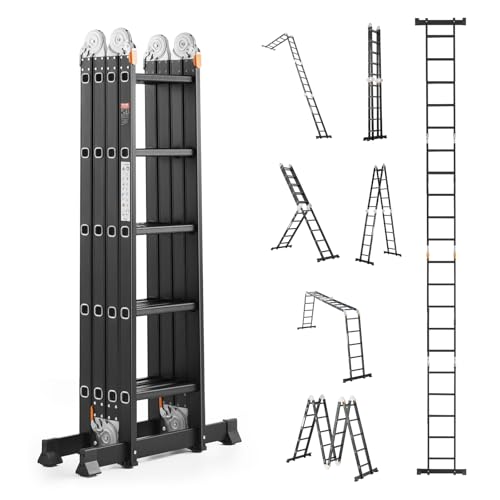 VEVOR Multi-Purpose Folding Ladder, 7-in-1 Tall Extension Step Ladder, A Frame 5 Step Telescoping Ladder, 19ft Reach Height Heavy Duty Adjustable Ladder, 330 lbs Capacity for Home Outdoor by VEVOR - Used condition - US$173.26