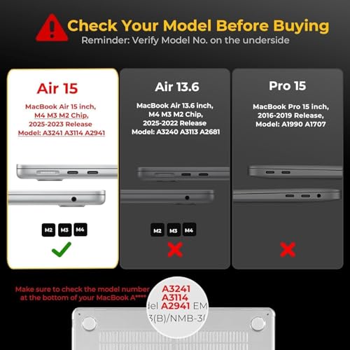 EooCoo Compatible con Funda MacBook Air 15 Pulgadas M4 A3241 M3 A3114 M2 A2941 Liberación 2026 2025 2024 2023, Funda Protectora Rígida Lisa Case Carcasa Protectora, Cristal Medianoche