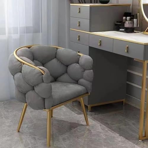 Silla decorativa de terciopelo de lujo, sillón tapizado esponjoso con patas de metal dorado, silla de maquillaje moderna para dormitorio, sala de estar, cafetería, tocador, asiento de ocio gris oscuro
