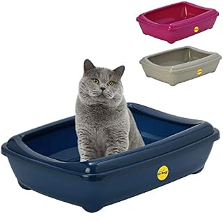 Jumbo Cat Litter Tray In Blue, Removable Rim With Shiny Plastic Finish - No Spilling Toilet Available In 6 Colours