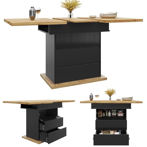 Mesa de comedor extensible (110140 x 80 cm), mesa de cocina plegable para 46 personas, diseño que ahorra espacio, con 3 estantes de almacenamiento, color negro, ideal para cocina y sala de estar
