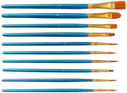 Suproot Paint Brushes Set, 10pcs Paintbrushes Flat/Shader Tip for Watercolor, Oil, Acrylic Painting and Craft, Nail, Face Paint (Blue Brush) (Blue Brush)