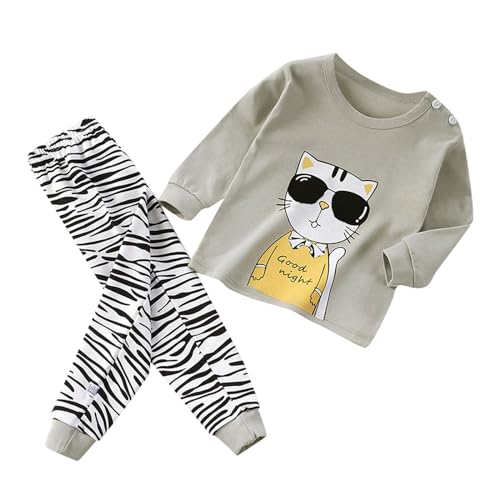 Toddler Baby Cotton 𝐏a𝐣ama Set Boys Girls 𝐏a𝐣amas Long Sleeve Top 𝐒lee𝐩wear Wide Leg Pants 2 Piece Cute 𝐋oun𝐠ewear