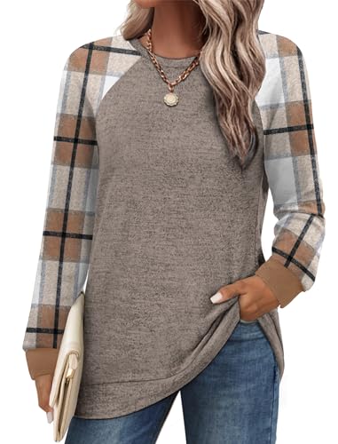 Image of Saloogoe Tunic Sweatshirts for Women Crewneck Lightweight Sweaters Raglan Long Sleeve Shirts Fall Fashion Tops 2026