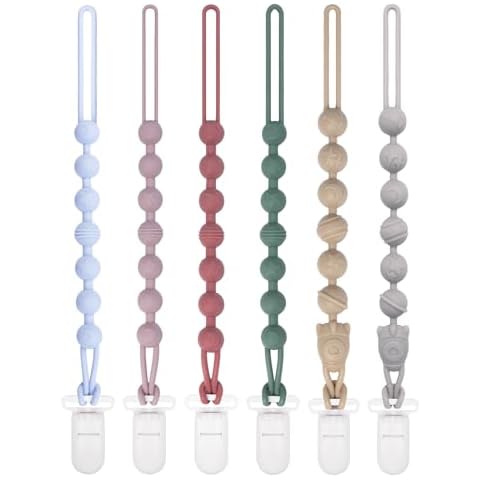 Babygoal Silicone Pacifier Clips 6 Pack, Pacifier Holder Clip for Baby Boy Girl Fits All Pacifier,Binky,Teething Toys and Teether-Neutral Color Cover