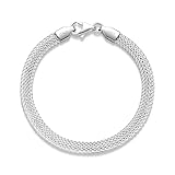 Porment Italy S925 Sterling Silver Bracelet for Women, 5mm Mesh Link Chain Bracelet Solid S925 Sterling Silver for Women Birthday Valentines Christmas Jewelry Gifts 8