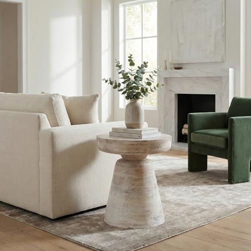 Image of SIMPLIHOME Robbie Accent Table - 16 inch Wide Solid Mango Wood End Table in Distressed White Wash, Boho Contemporary Rustic Side Table for Living Room or Bedroom with Multipurpose Function, Assembled