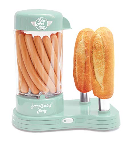 ScrapCooking 601 Hot Dog Maker Maschine-Kapazität 12 Würstchen & 2 Brötchen-Vintage-Retro-Stil für Partys Barbecues Feste Kirmes Geburstag-Grün-0601, Lebensmittelechter Kunststoff, weiß