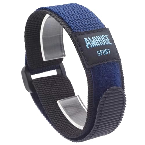 AMHUGE Hook & Loop Nylon Sport Watch Band Waterproof Outdoor Watch Strap Black Gray 18mm 20mm 22mm for Men or Women (Blue（Black Plastic Buckle）, 18mm-Regular)