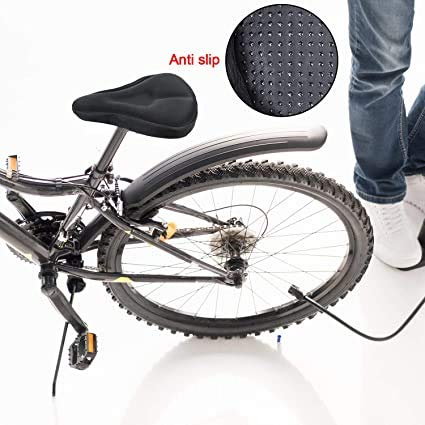 Karetto Gel Bike Seat Cover Narrow Exercise Bicycle seat Cushion Cover Bicycle Saddle Pad with Water&Dust Resistant Cover Reflective Band Bandanas for Cycling (Black-style3)