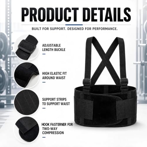 Junkin 2-pack Black Large Work Back Brace for Men & Women, Heavy Duty Adjustable Lower Back Support Belt for Lifting Safety & Daily Use Gift Protection