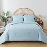 Caressma Baby Blue 7 Pieces Comforter Set Full Size, Boho Fluffy Soft Microfiber Comforter Sets, Lovely Solid Color Bedding Set with Comforter, Sheets, Pillowcases & Shams