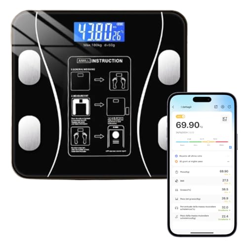 Bilancia Pesapersone Bluetooth 180kg con App Monitoraggio Completo della Composizione Corporea