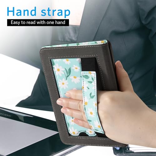 Image of CoBak Case for 6 inch E-Reader - PU Leather Smart Cover with Auto Sleep /Wake & Hand Strap, not Compatible with Kobo Clara,Blue Daisy