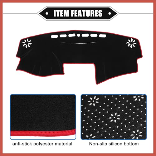 ACROPIX Dashboard Cover Compatible for Toyota Camry 2007-2011, Non-Slip Polyester Black Red Dash Cover Mat Dash Board Protector Cover Car Parts