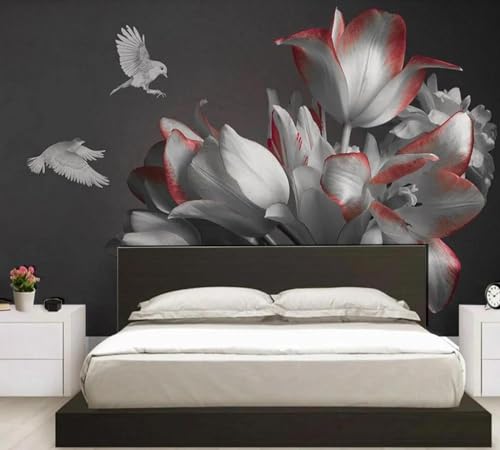 Papier peint oiseau fleurs 3d mural pour masquer un mur salon