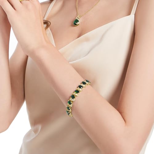 Image of LMXXVJ Fashion Tennis Bracelet Created Emerald White Gold Plated Charm Bracelet Gifts Jewelry for Women