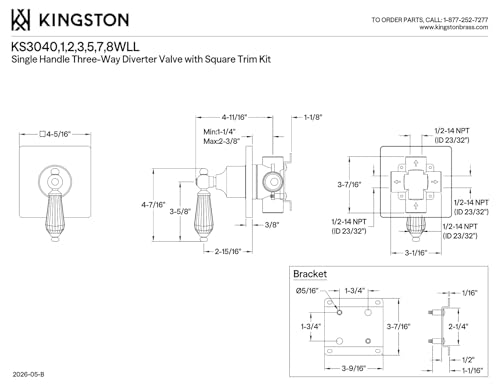 Vanne de déviation Kingston en laiton poli pour douche moderne haut de gamme - 4