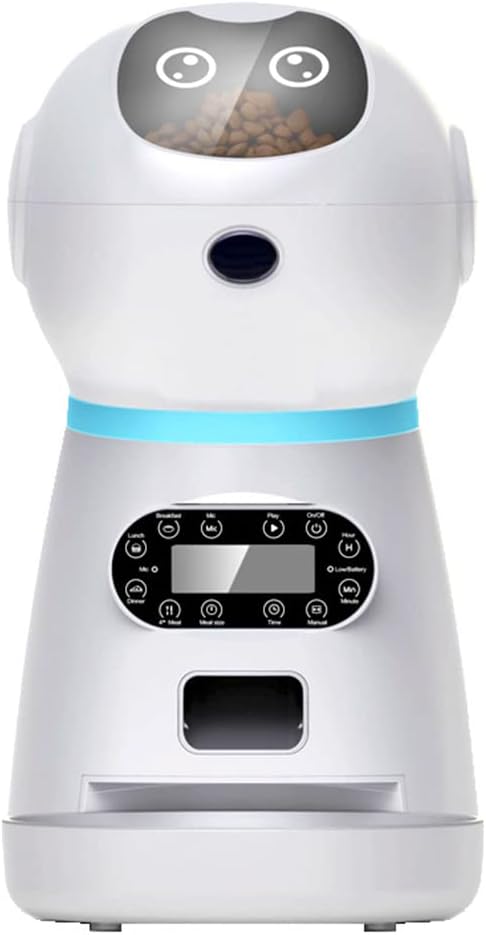 Cute Robot Auto Puppy Feeder with LCD Screen Timer Stainless Steel Bowl Power Prevent Stuck System Dry Dispenser Container
